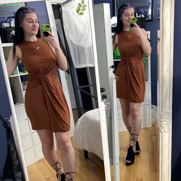 Camel Coloured Wrap style Bodycon dress - Picture 1 of 7